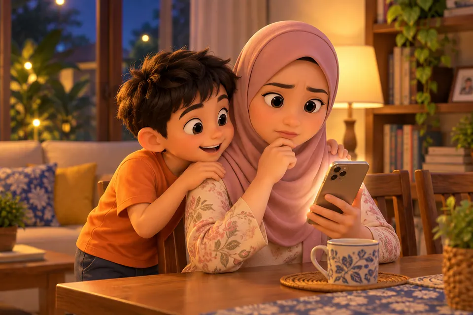 Ibu ragu-ragu melihat video di telefon