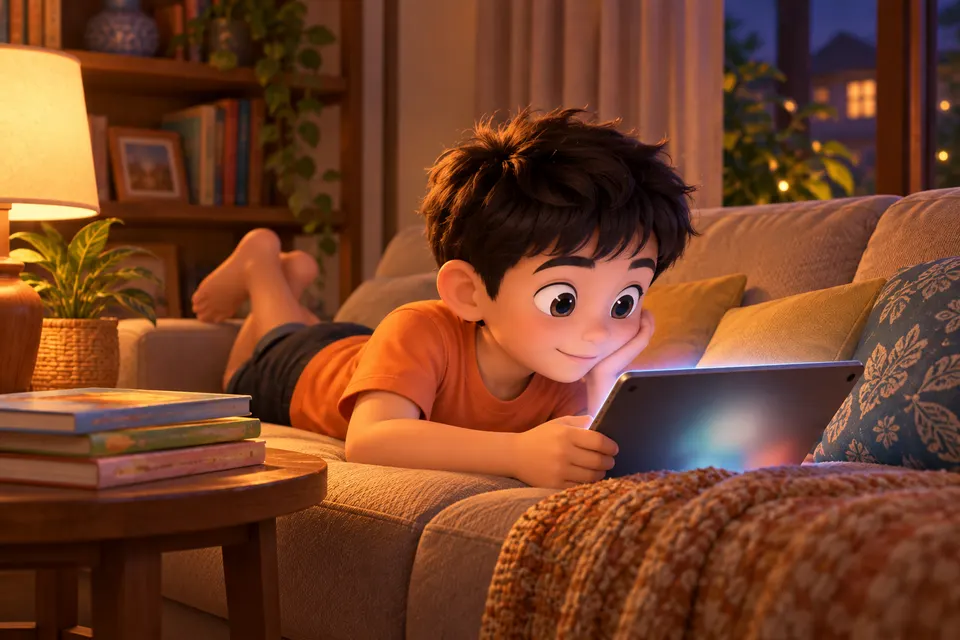 Adam leka dengan tablet, buku tidak disentuh